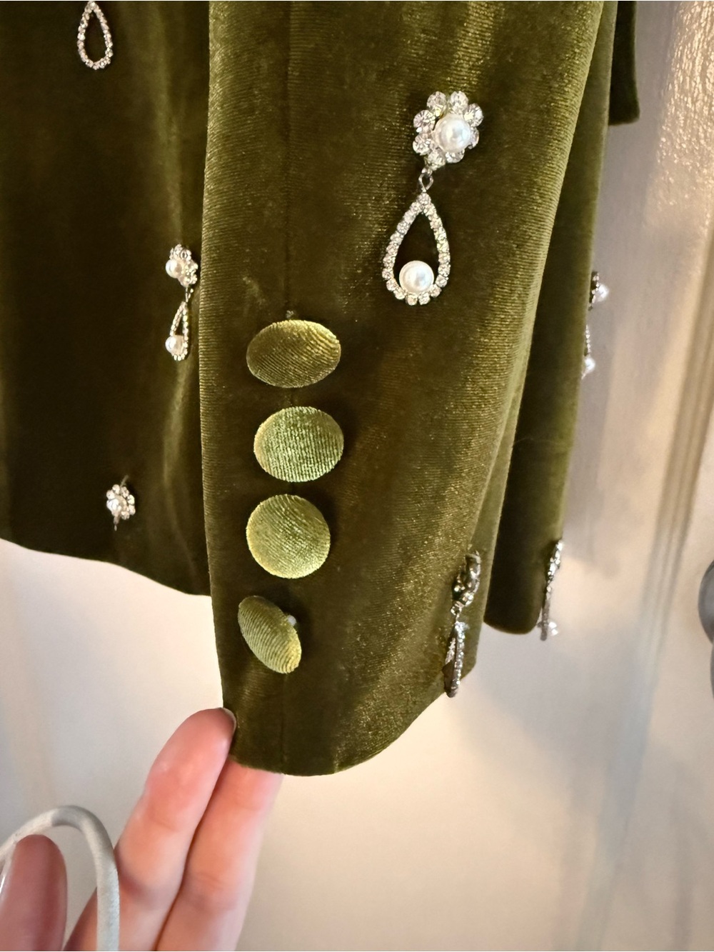 Fashion Nova Luxe Olive Green Velvet Embellished Women's Suit Pants Blazer Set - Picture 10 of 10